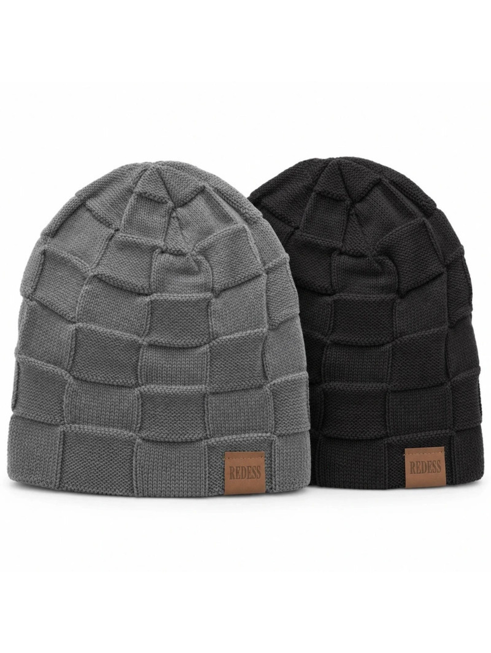 Unisex Knit Slouchy Beanie Hats Gray & Black 2-Pack New